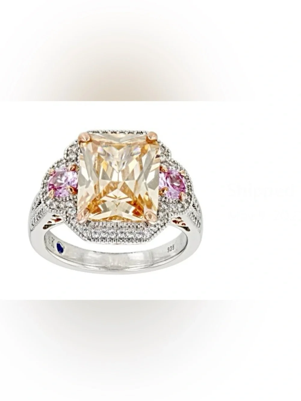 🌸JTV29 - Vanna K - Champagne and Pink Halo Cocktail Ring in Sterling Silver💎🛍️